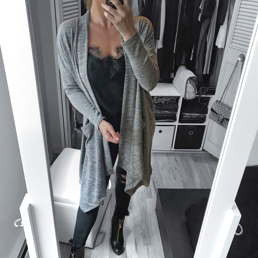 Olive Asymmetrical Hem Cardigan - Picture 2 of 5